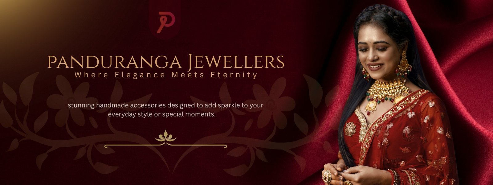 Maroon and Gold Elegant Traditional Jewellery Shop Billboard (1920 x 720 px)